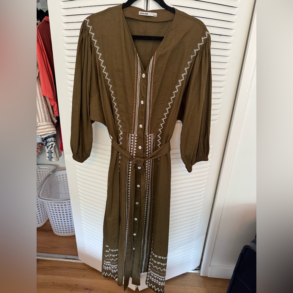 Khaadi Olive Green Embroidered Dress